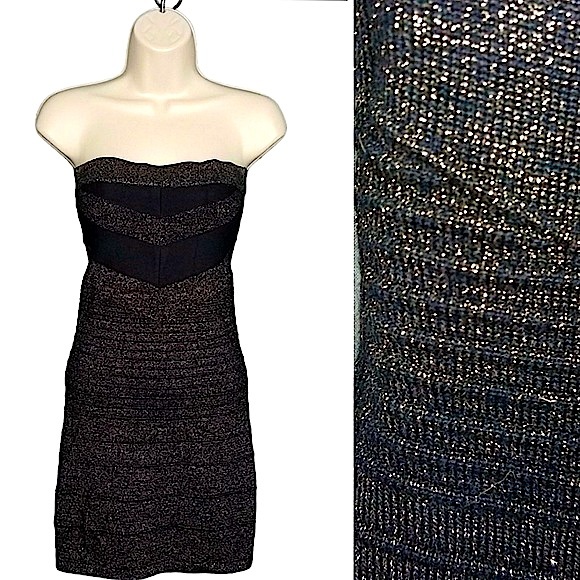 Metropark Black Sparkly Strapless Bandage Mini Dress, Women’s Size X-Small. - Picture 4 of 6